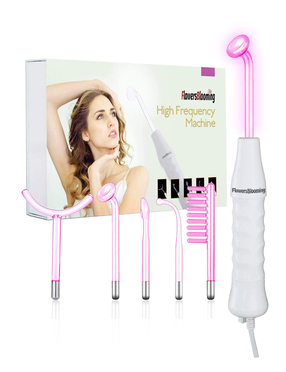 Quiet&Far high-frequency wand full kit front view for at-home anti-aging routine.