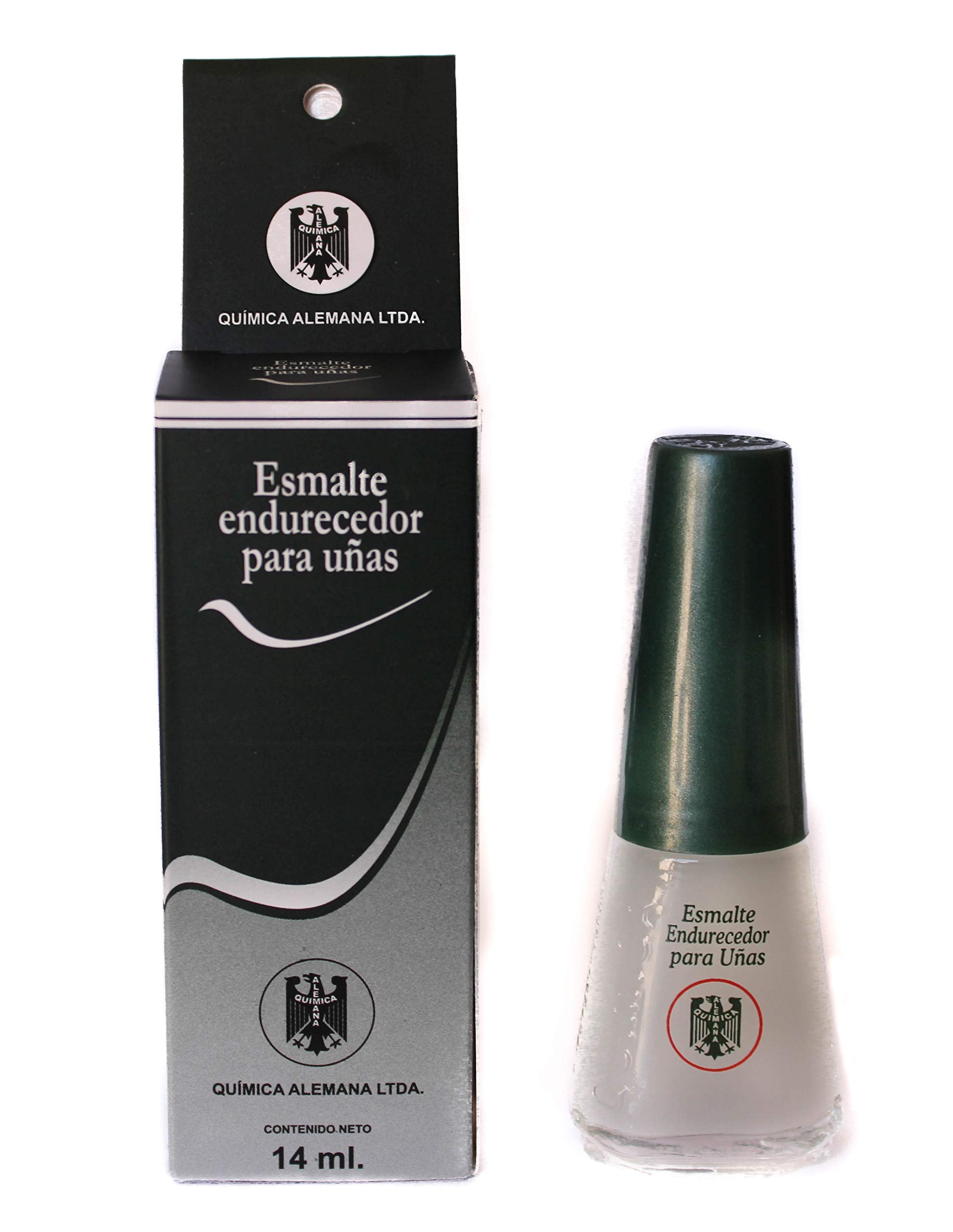 Duo packaging shows easy storage and portability of Química Alemana Nail Hardener