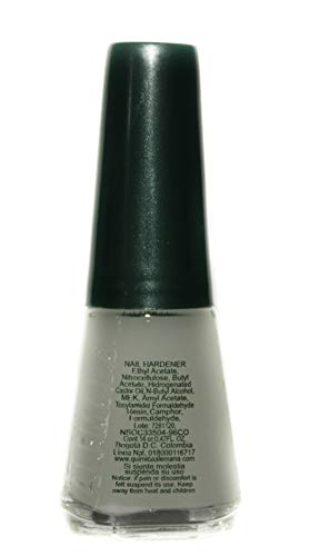 Top-down view of Química Alemana Nail Hardener glass bottle showing compact packaging