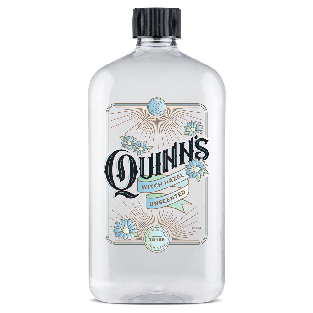 Quinn’s Alcohol Free Witch Hazel bottle front view highlighting fragrance-free cleansing.