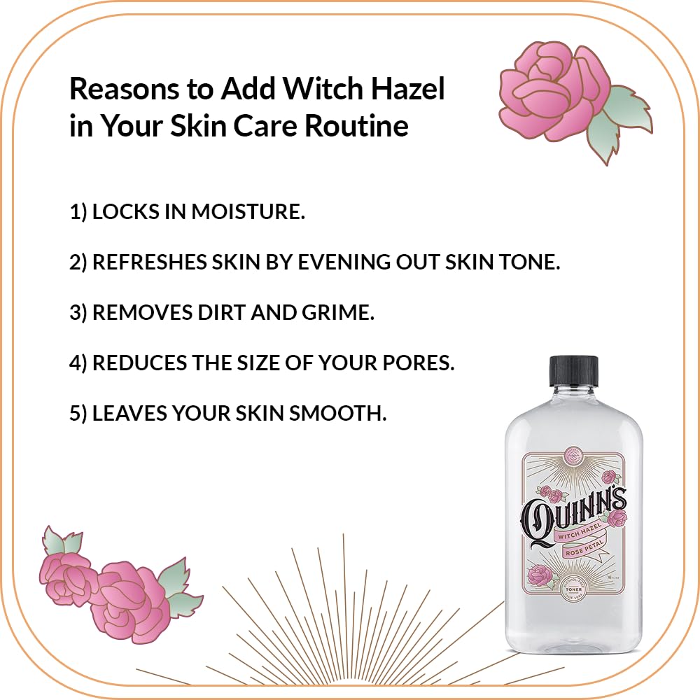 Quinn's rose fragrance on a bottle near a vanity mirror.