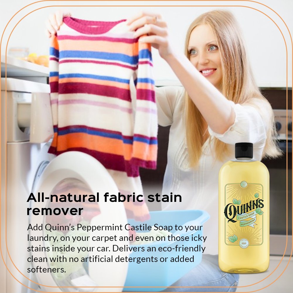 Quinn's Pure Castile multi-use cleaning demonstrates effective surface cleaning.