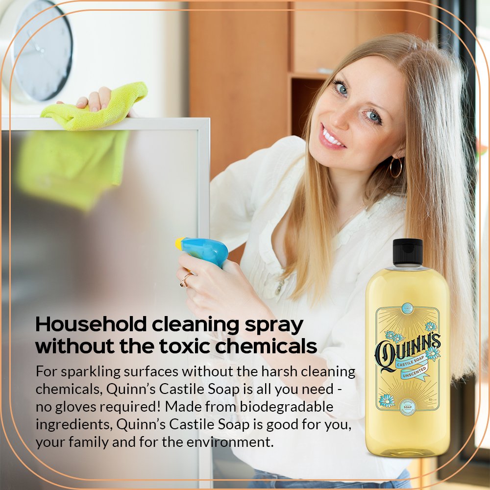 Quinn's Pure Castile unscented bottle used as body wash.