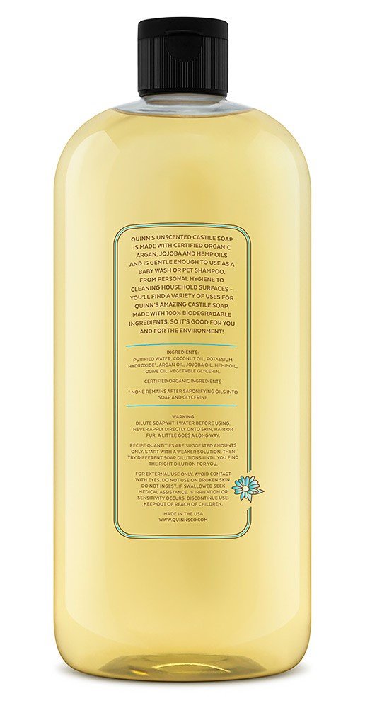 Quinn's Pure Castile unscented laundry detergent alternative.