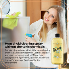 Quinn's Pure Castile Peppermint label emphasizes organic ingredients and eco packaging.
