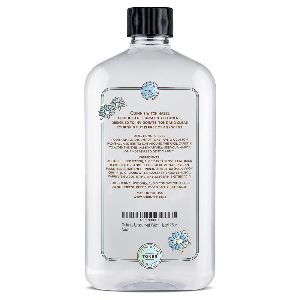 Quinn’s Witch Hazel on a cotton pad demonstrates easy daily toner usage.