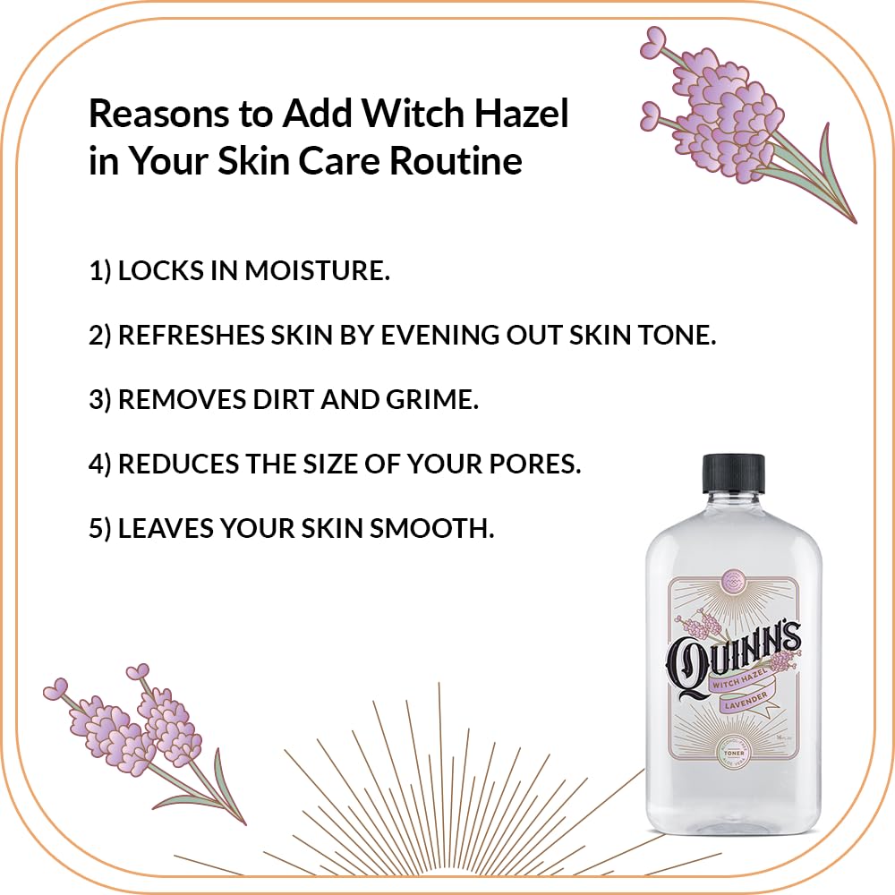 Quinn's Witch Hazel packaging close-up emphasizing natural formula.