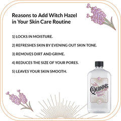 Quinn's Witch Hazel packaging close-up emphasizing natural formula.