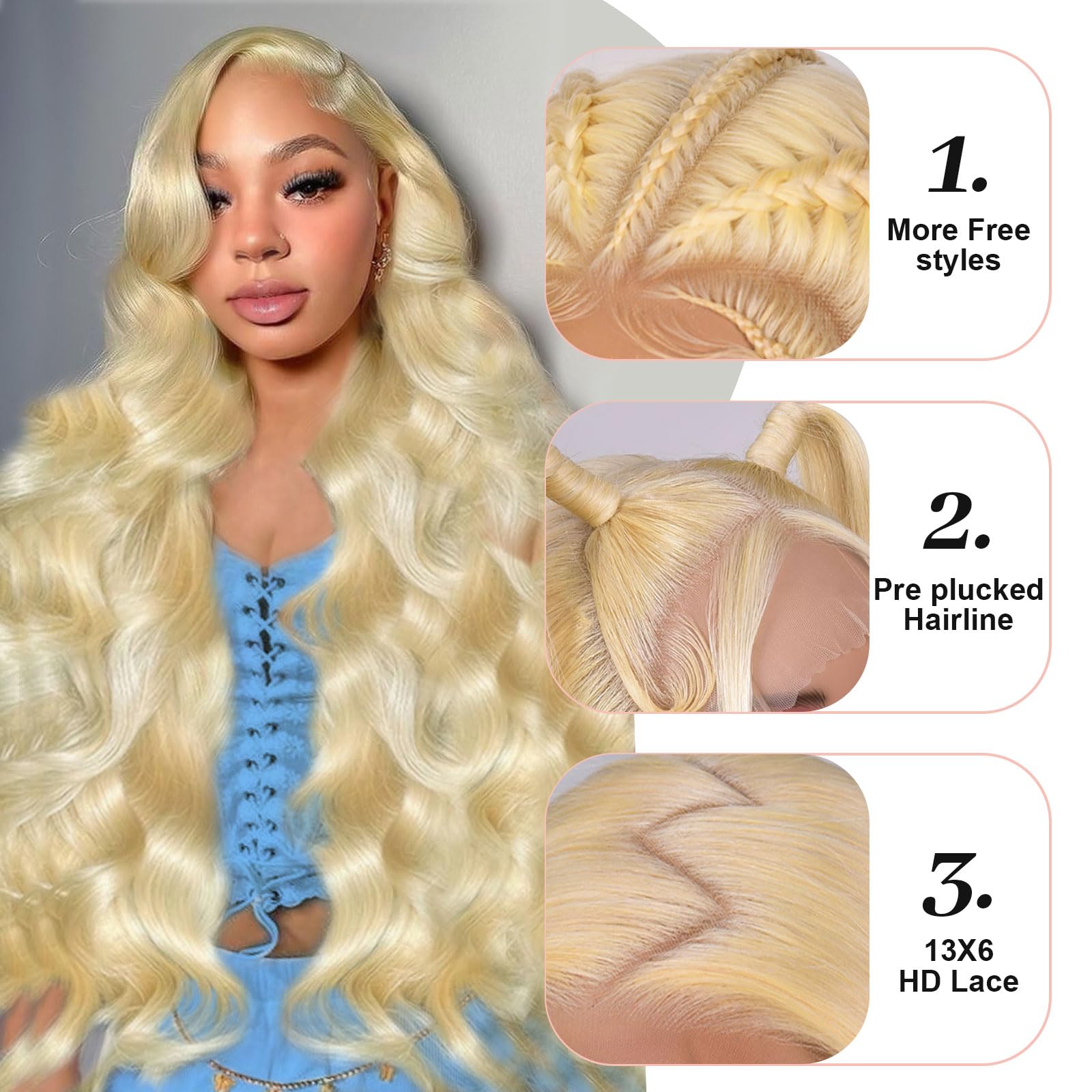 Quiport 613 lace-front wig Swiss lace coverage showing breathable cap and part versatility.