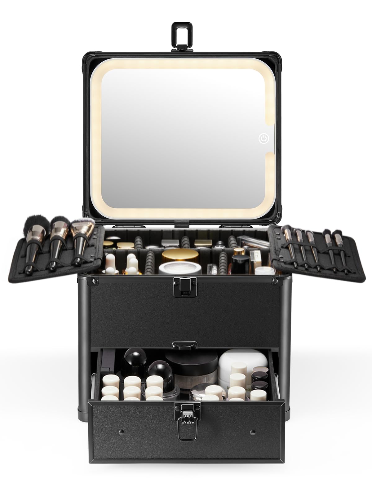 Qislee makeup box with drawer keeps cosmetics organized on the go.