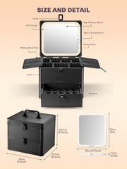 Qislee waterproof travel train case protects cosmetics during travel.