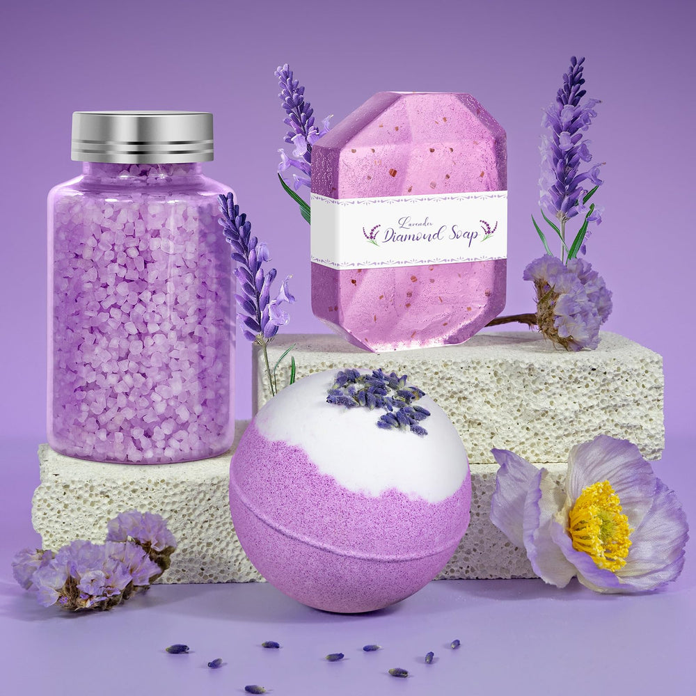 Qivatex lavender bath salt nourishes skin while relaxing muscles.
