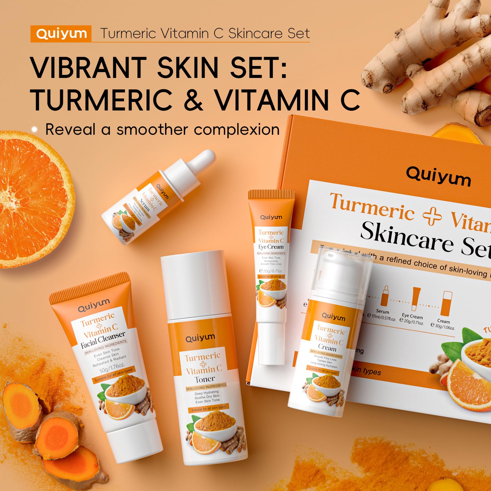QUIYUM Turmeric Vitamin C Set face wash bottle for deep cleansing and oil balance