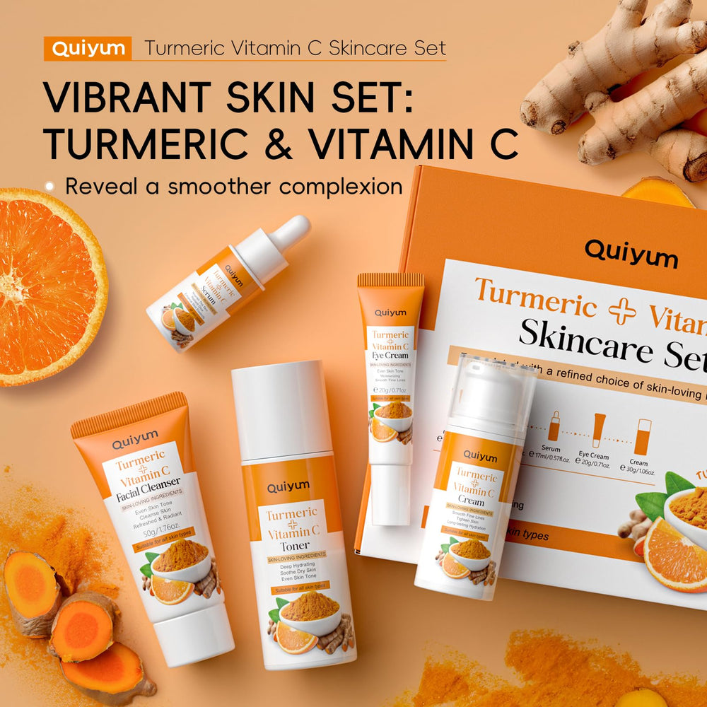 QUIYUM Turmeric Vitamin C Set face wash bottle for deep cleansing and oil balance