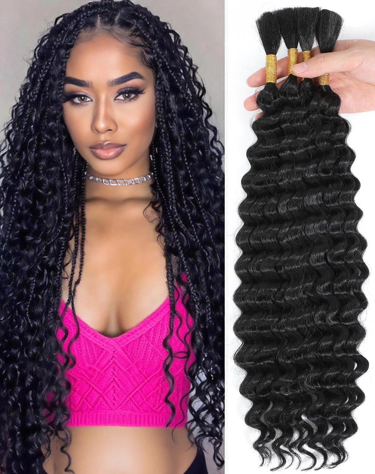 Qulueo 22-inch deep wave braiding hair bundles pack for bold boho looks