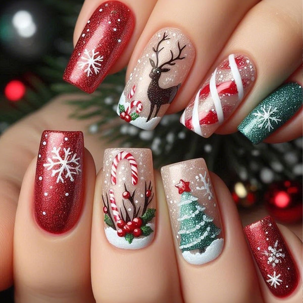 QUNQINLI Christmas press-on nails pack for quick festive manicure