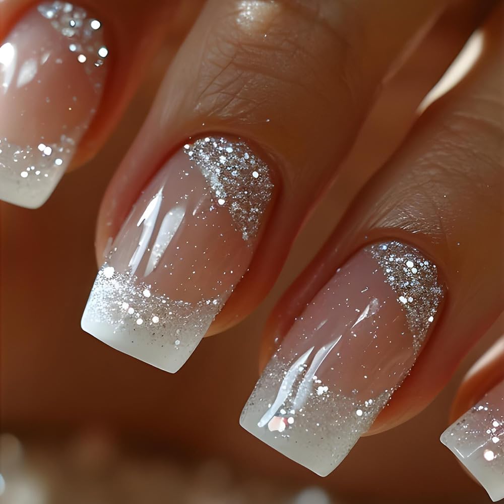 QUNQINLI white French press nails in square medium for a chic, salon-like at-home manicure.