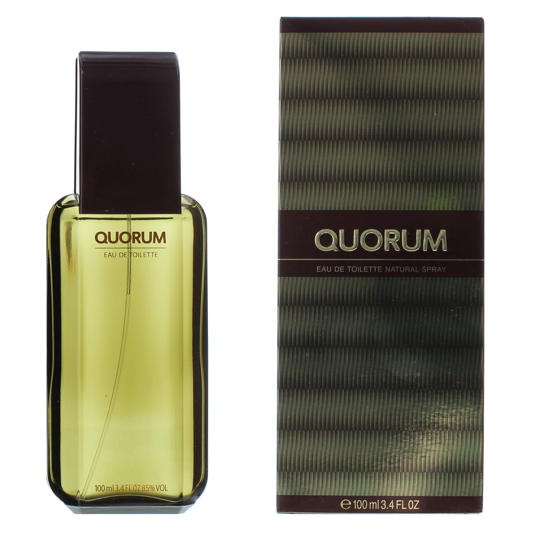 Quorum by Antonio Puig box packaging to convey a timeless, gift-ready presentation.