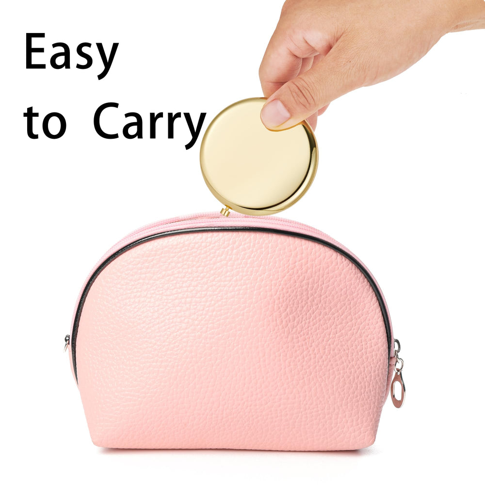 QUSTGO compact mirror folding design fits pocket travel kits.