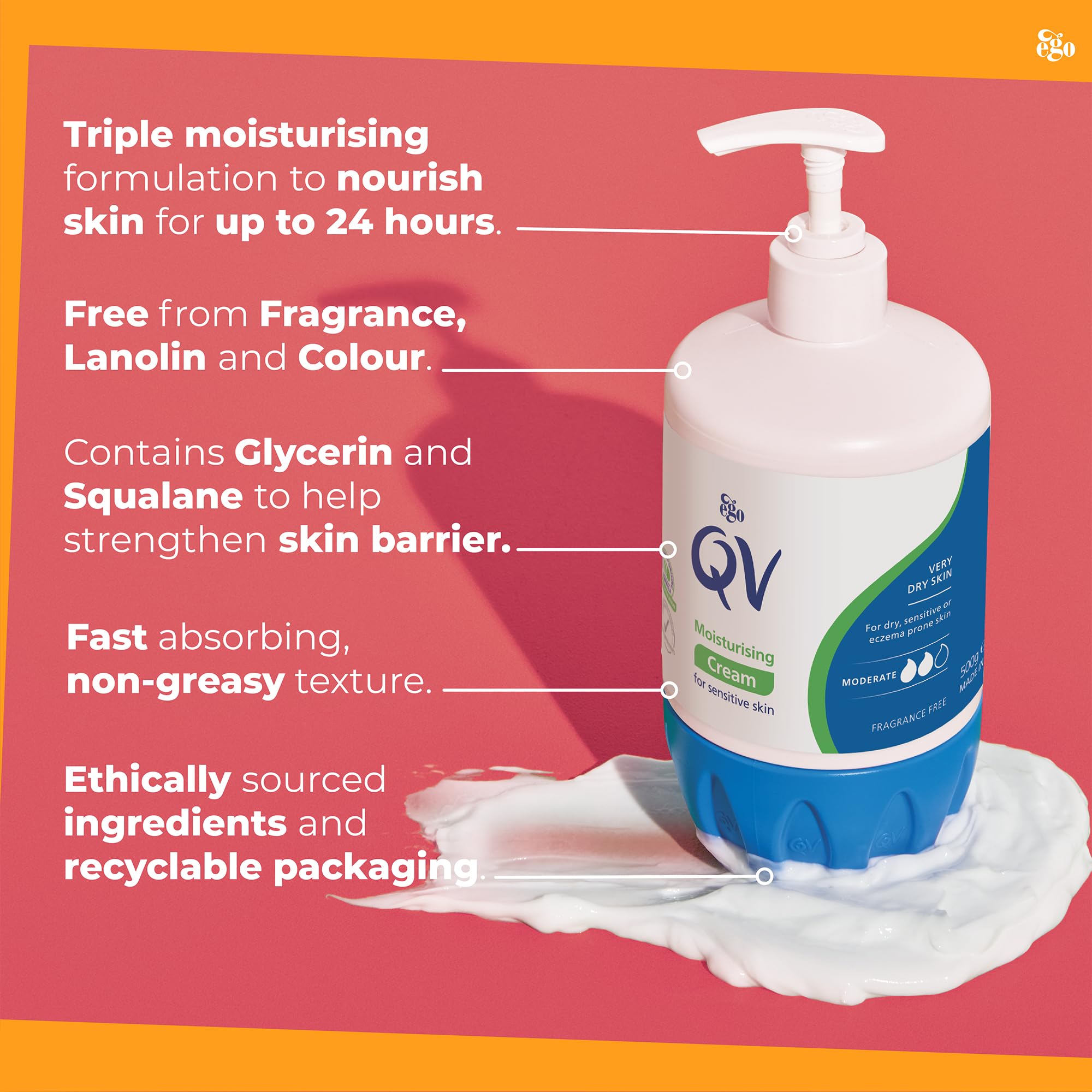 QV Cream applied to elbows and knees showing targeted dry-skin repair.