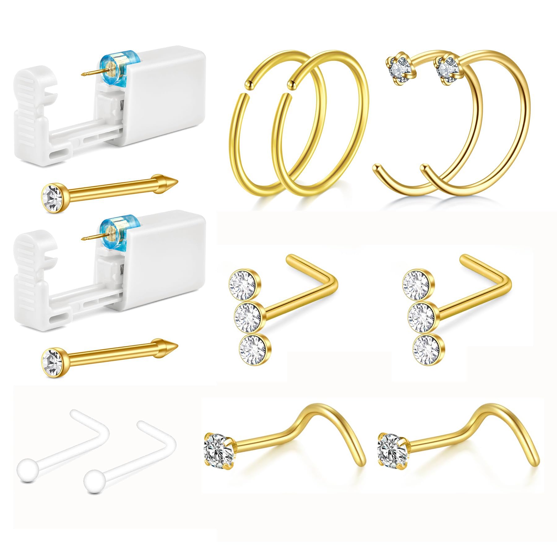 QWALIT 2pack nose piercing kit gold nose gun shown for easy at-home piercing readiness.