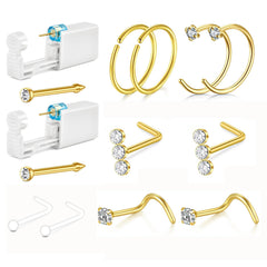QWALIT 2pack nose piercing kit gold nose gun shown for easy at-home piercing readiness.