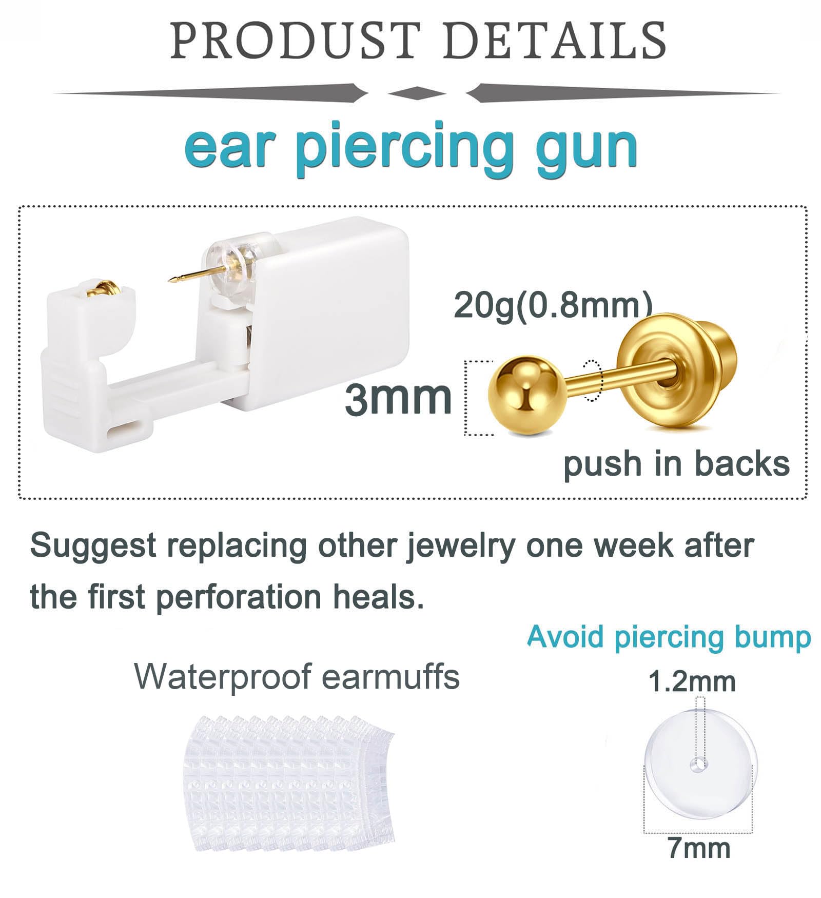 QWALIT Gold Ear Piercing Gun close-up shows hygienic, polished design