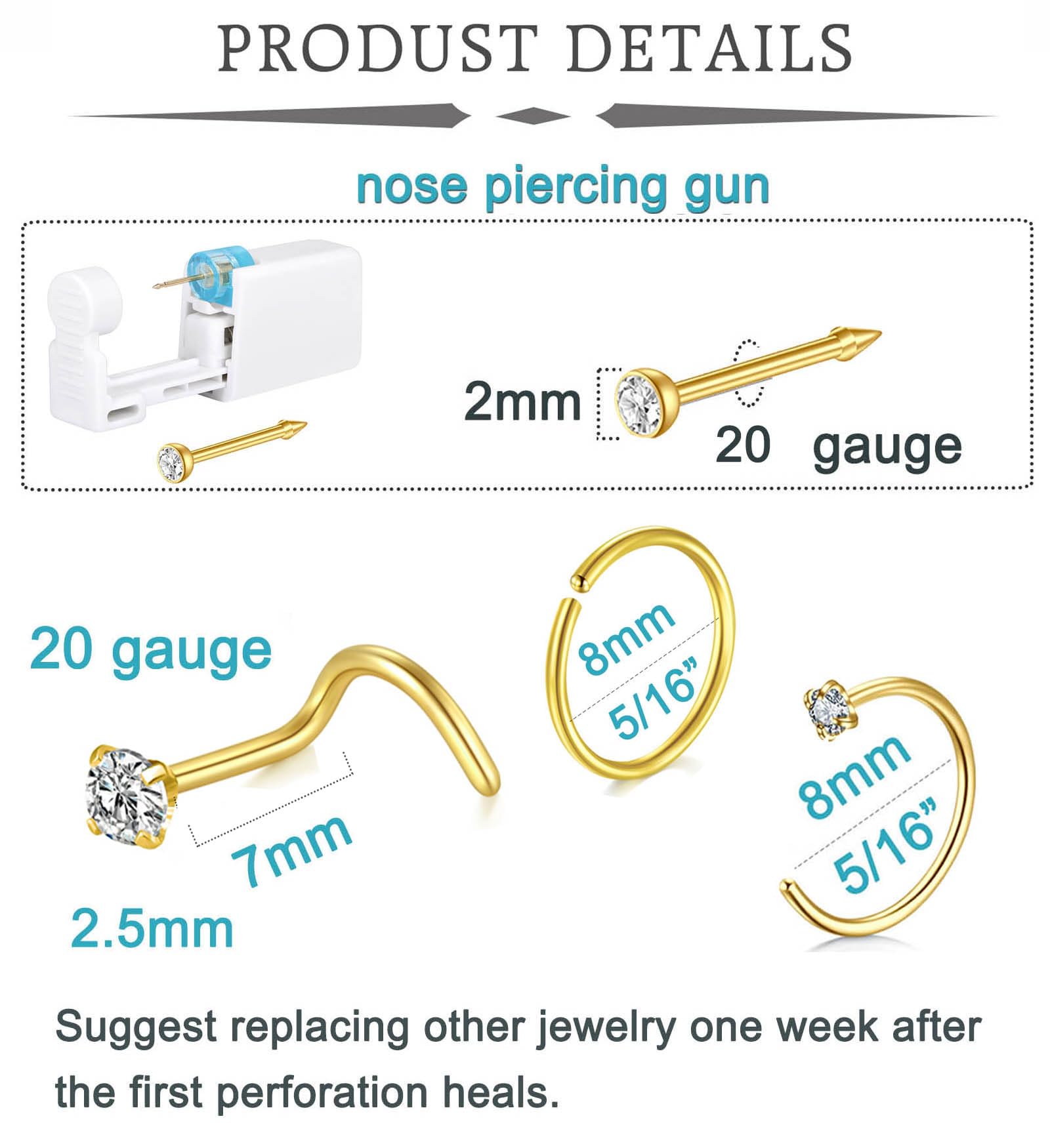 QWALIT gold nose hoops 20ga 8mm ready for stylish, secure piercings.
