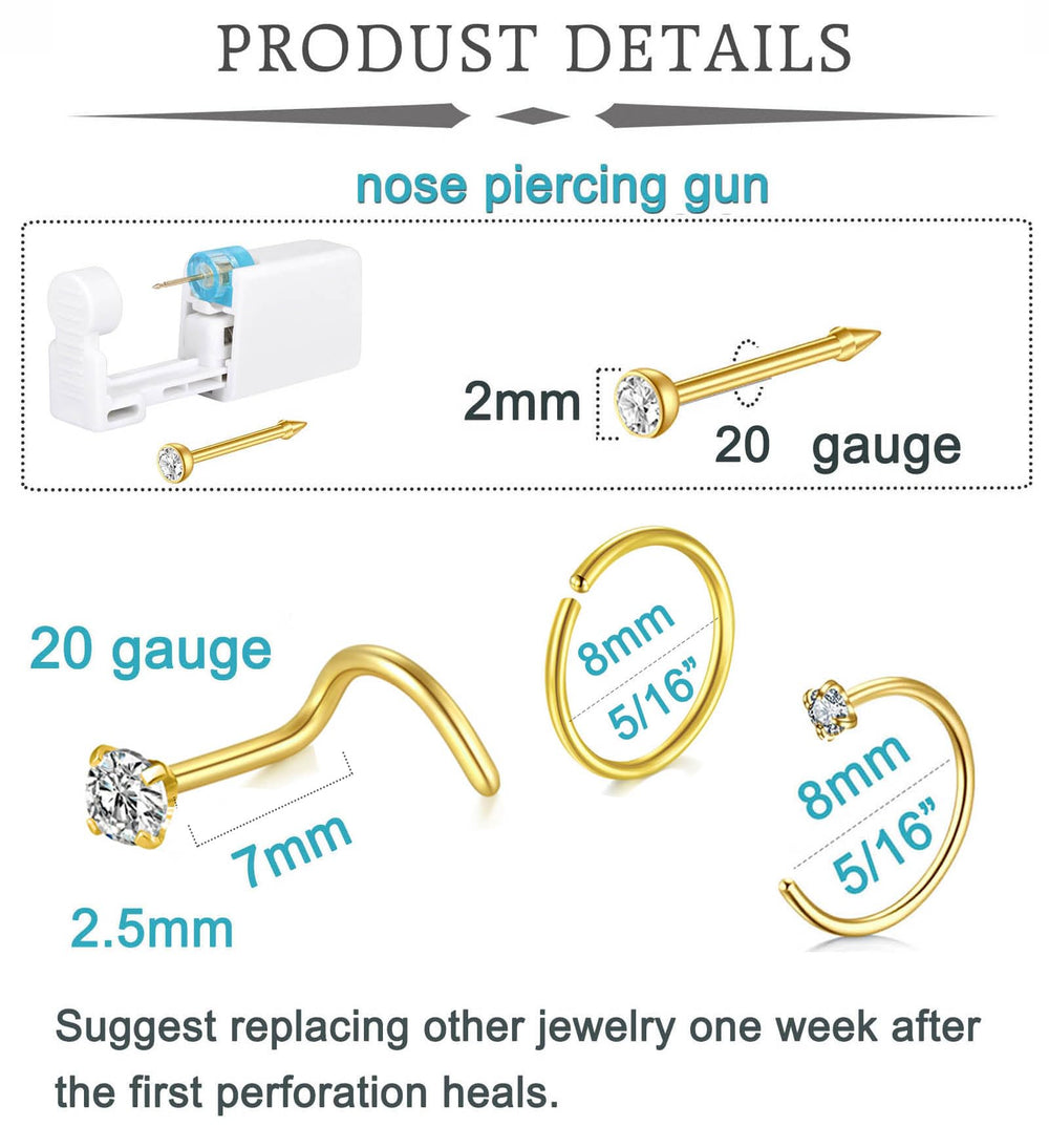 QWALIT gold nose hoops 20ga 8mm ready for stylish, secure piercings.