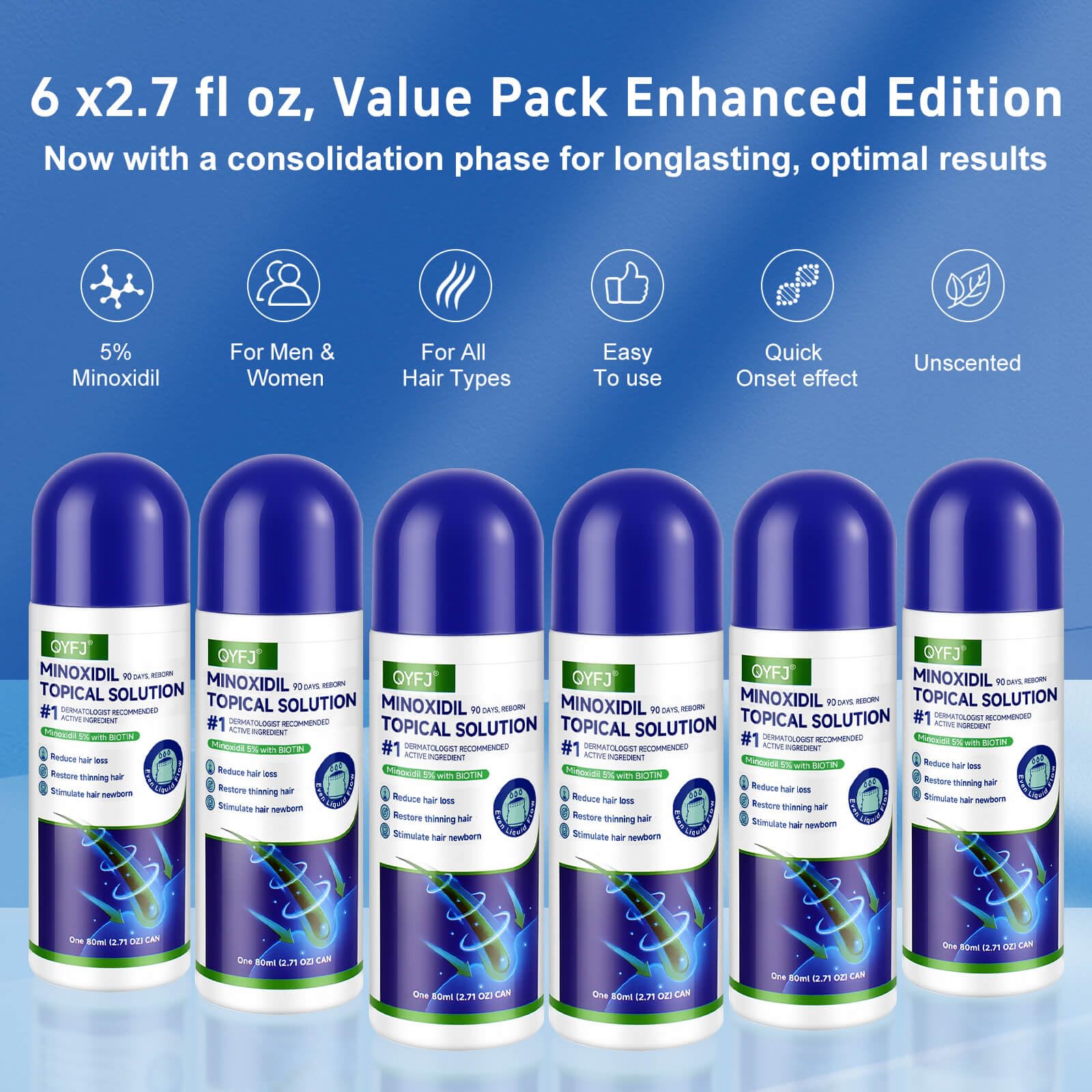 QYFJ product-use scene showing sponge application on thinning hairline for targeted treatment.