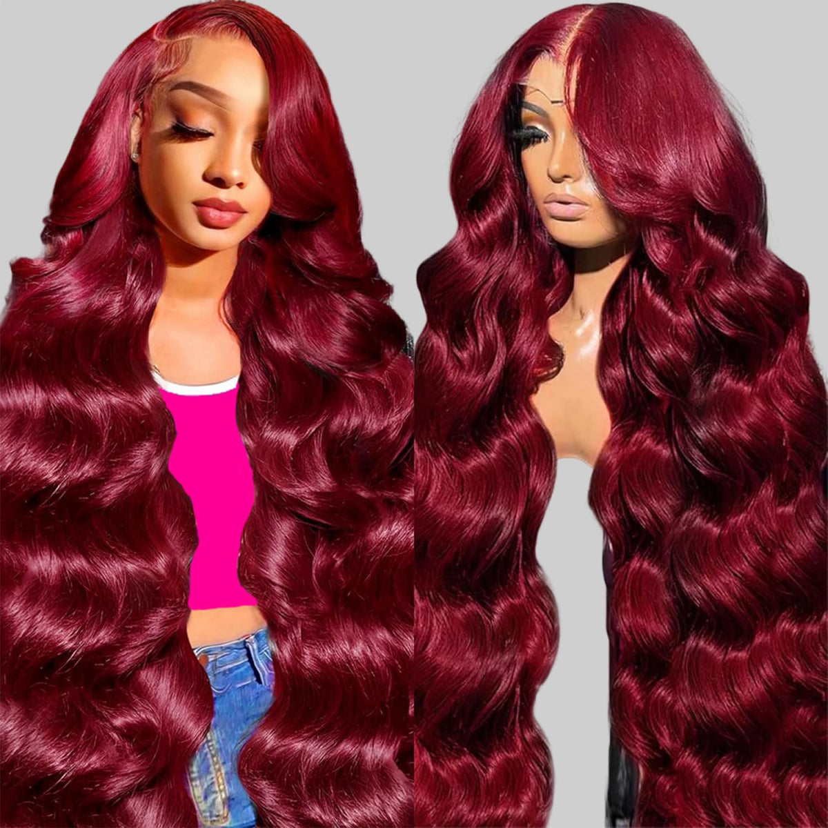 QZOQZO 99J Burgundy lace-front wig 13x6 showing seamless parting and natural hairline.