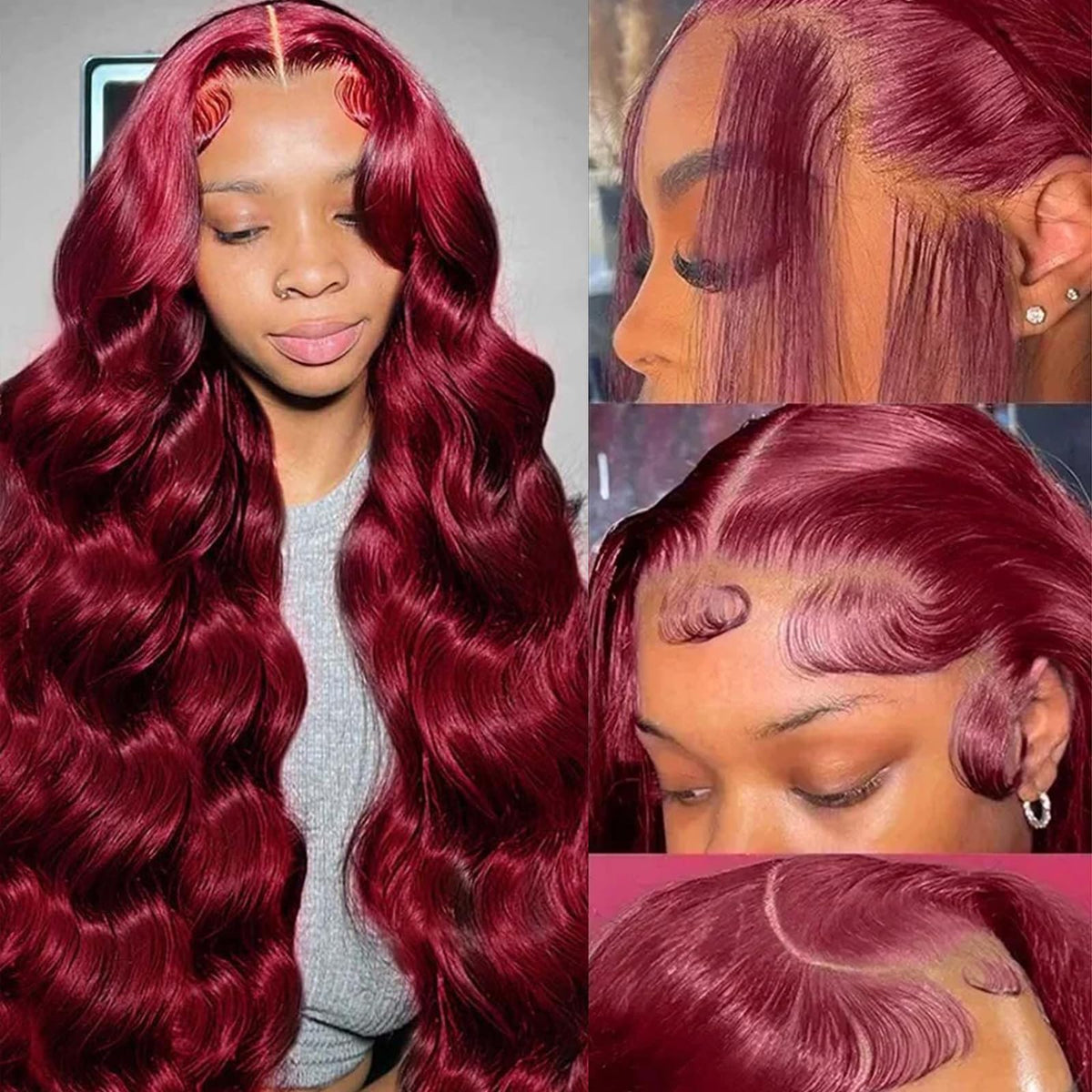 QZOQZO 99J burgundy lace-front wig with natural hairline and 13x6 front area