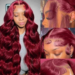 QZOQZO 99J burgundy lace-front wig with natural hairline and 13x6 front area