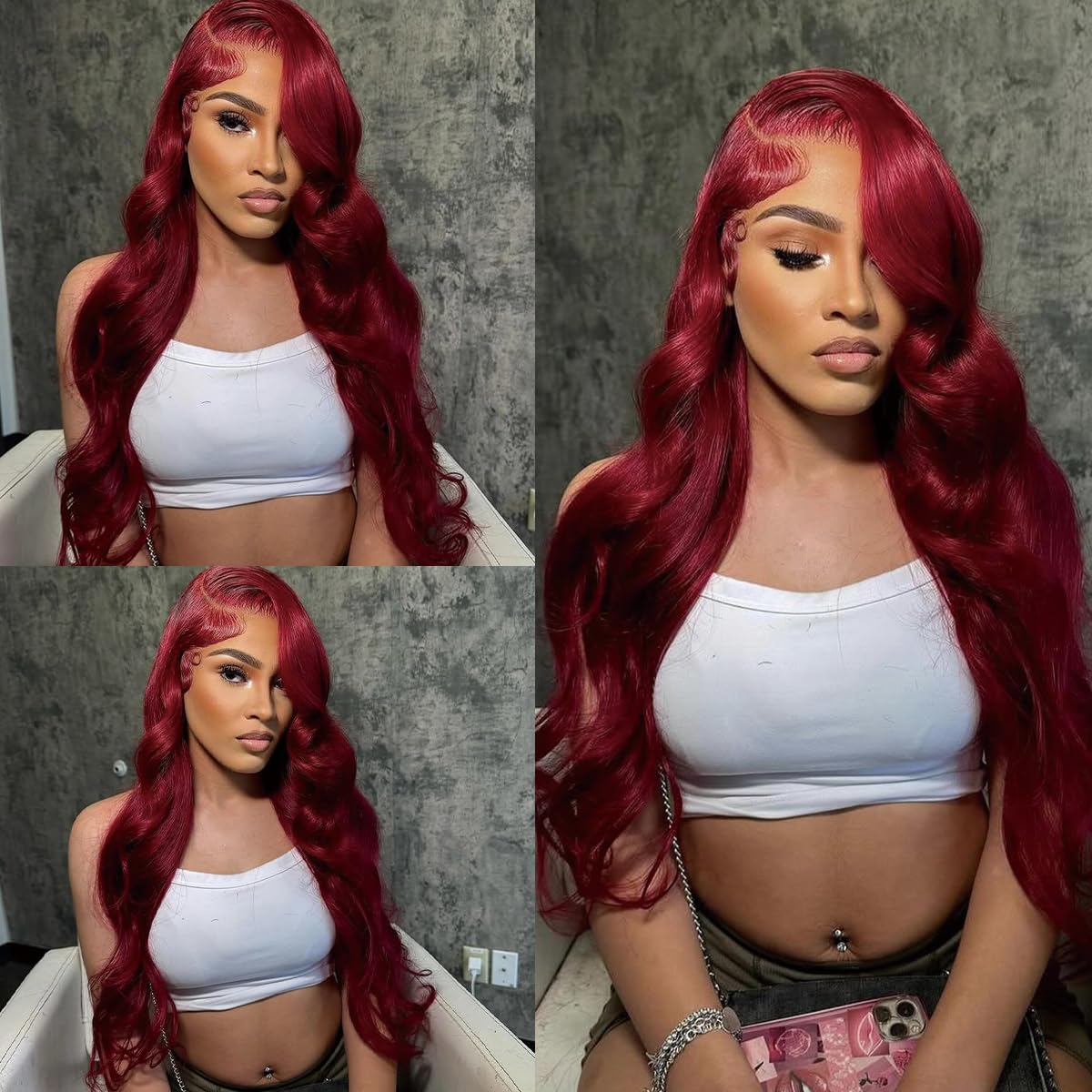 QZOQZO burgundy wig styled for wedding or party looks and photos.