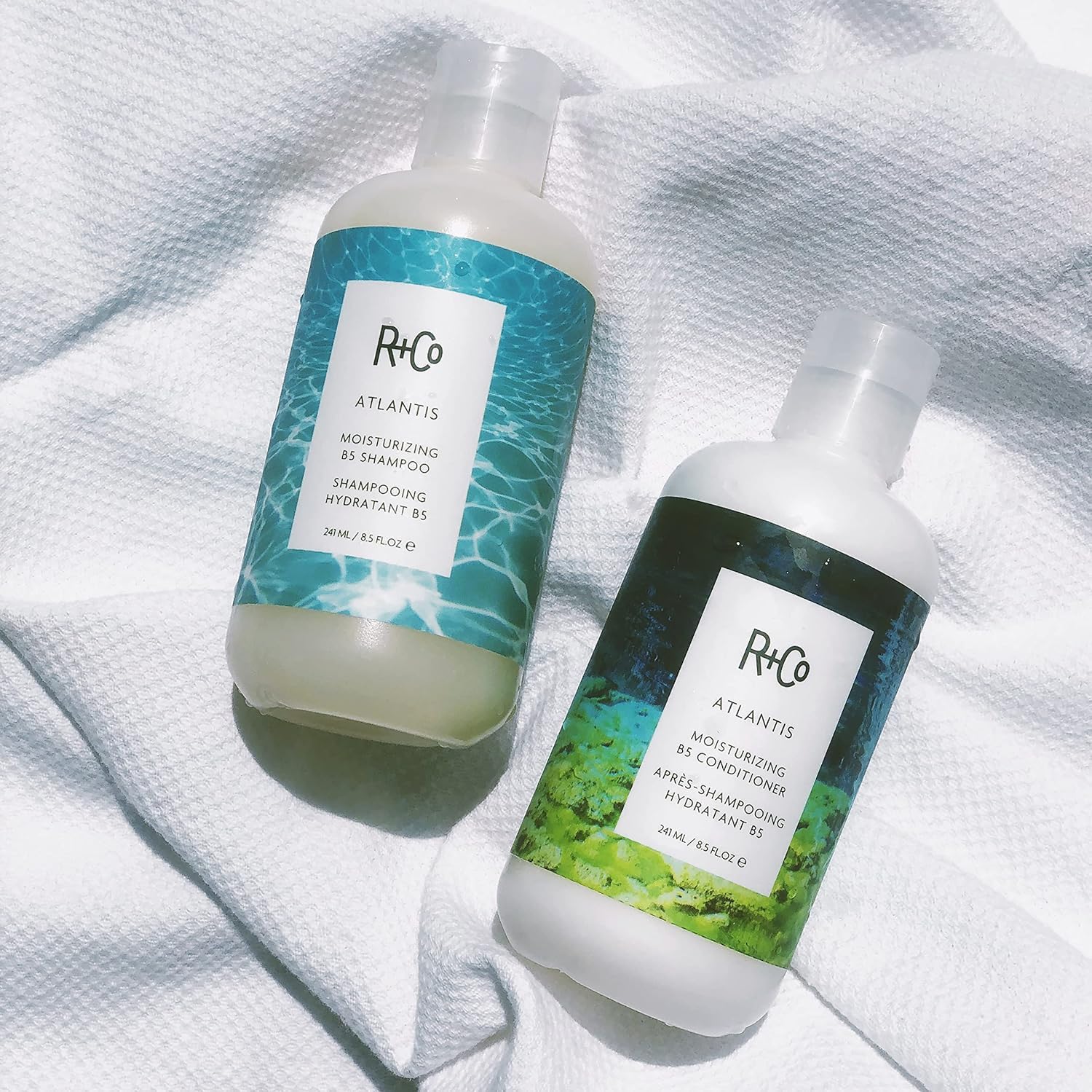 Rice bran oil feature on Atlantis bottle for strengthened hair and fewer split ends.