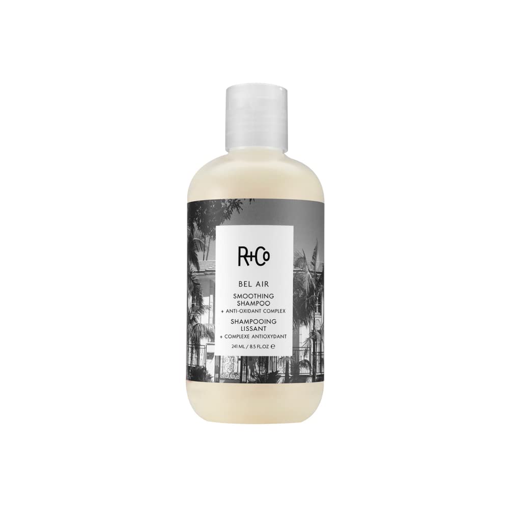 R+Co Bel Air smoothing bottle front promotes a silky finish and frizz control.