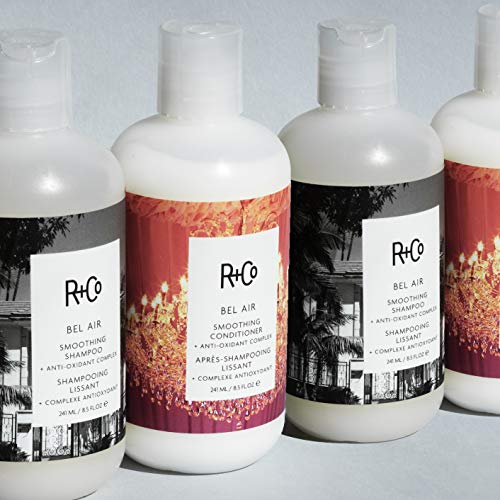 R+Co Bel Air smoothing hair-gloss close-up showcases glossy, conditioned strands.
