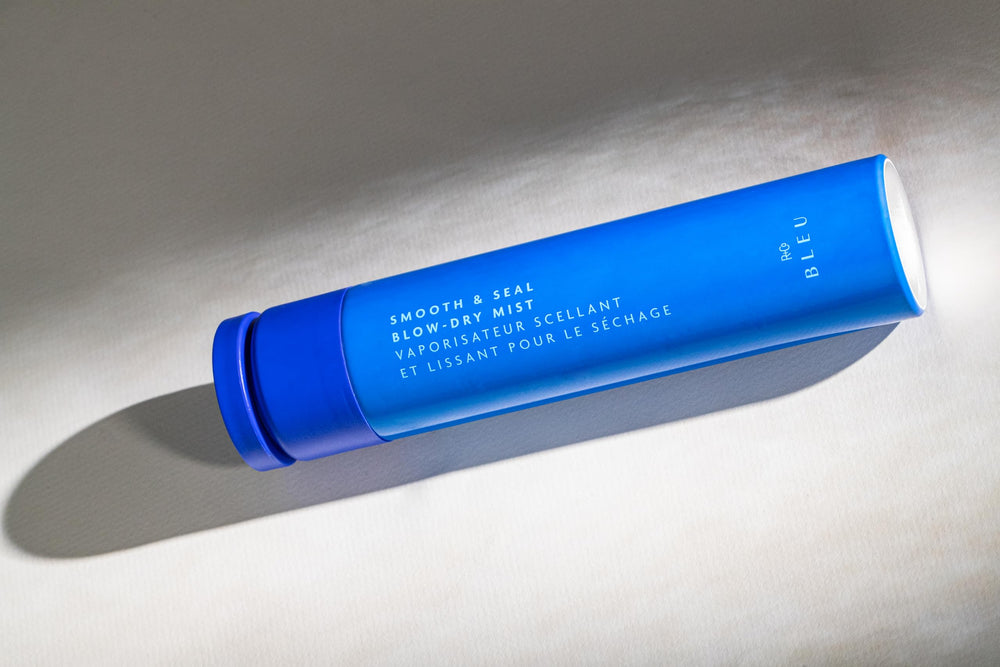 R+Co BLEU bottle highlights banana extract smoothing hair