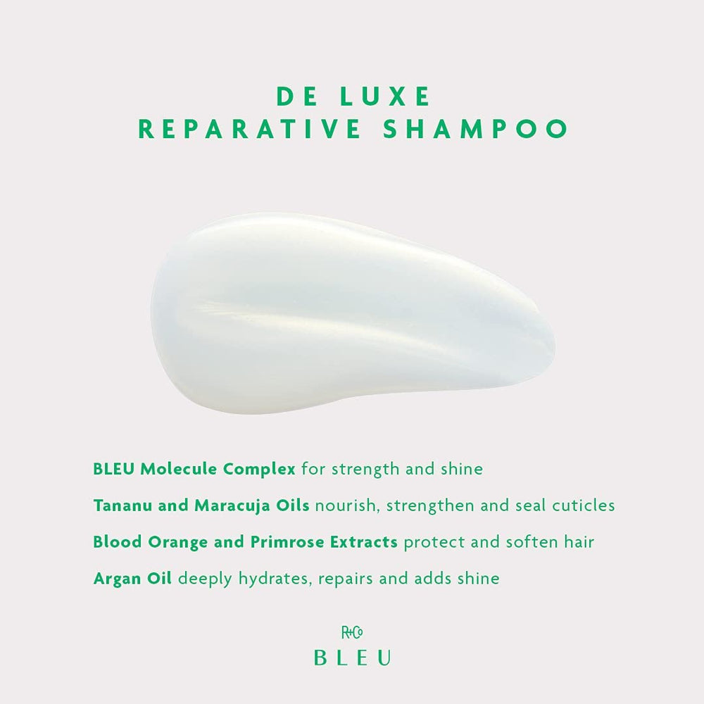 Hair being washed with BLEU shampoo for gentle cleansing and calming distressed tresses