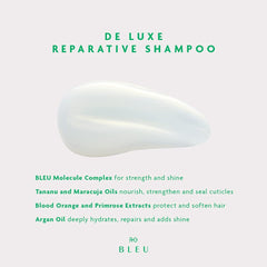 Hair being washed with BLEU shampoo for gentle cleansing and calming distressed tresses
