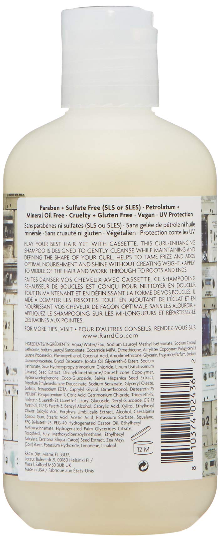 R+Co CASSETTE Curl Shampoo label highlights Superseed Oil Complex.