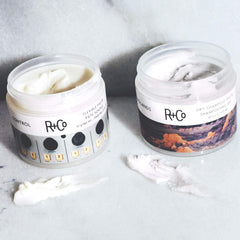 Hair with R+Co Control Flexible Paste semi-matte finish for natural look.
