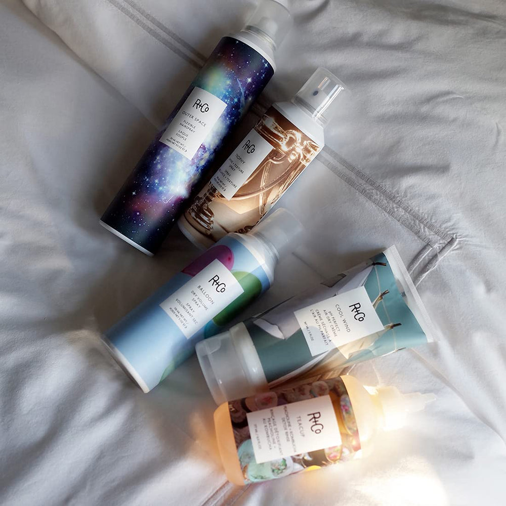 R+Co Cool Wind cold sealing polymer reduces frizz and adds shine.
