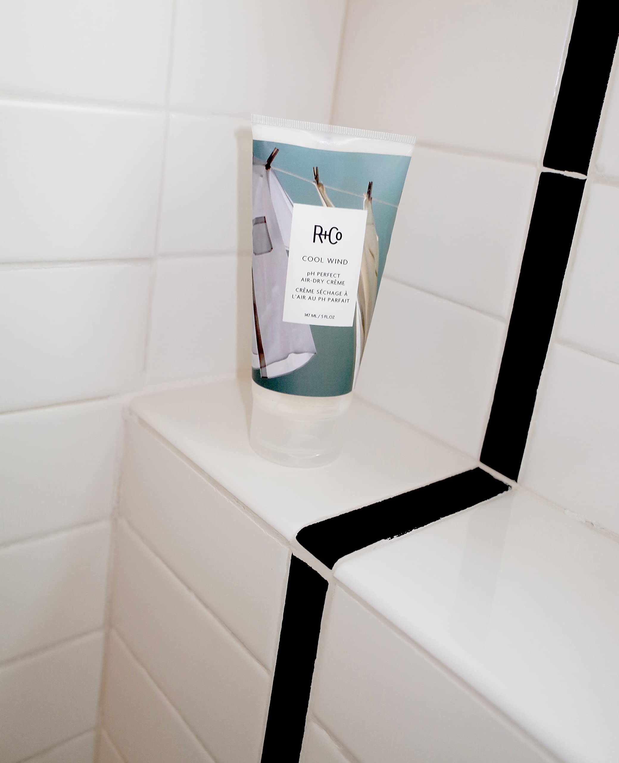 R+Co Cool Wind texture closeup highlighting soft frizz-taming cream.