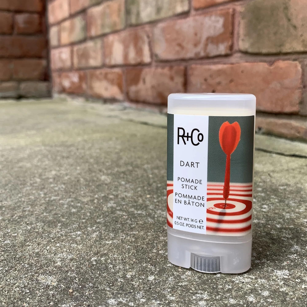 R+Co Dart Pomade Stick day-ready finish with polished look.