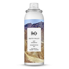 R+Co Death Valley Dry Shampoo bottle shows oil absorption and volume.