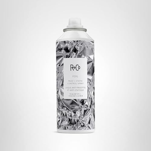 R+Co Foil Frizz Spray packaging for easy storage and travel-friendly use
