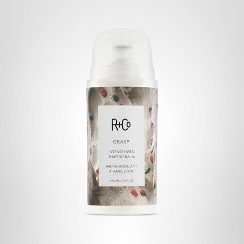 R+Co Grasp balm ingredients closeup underscores Rice, Carrot, Plum, Rosemary for nourishment.