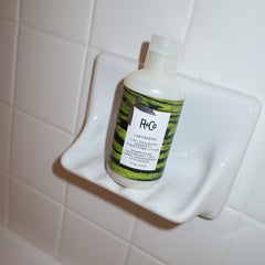 R+Co Labyrinth foam lather demonstrates light cleansing with weightless volume.