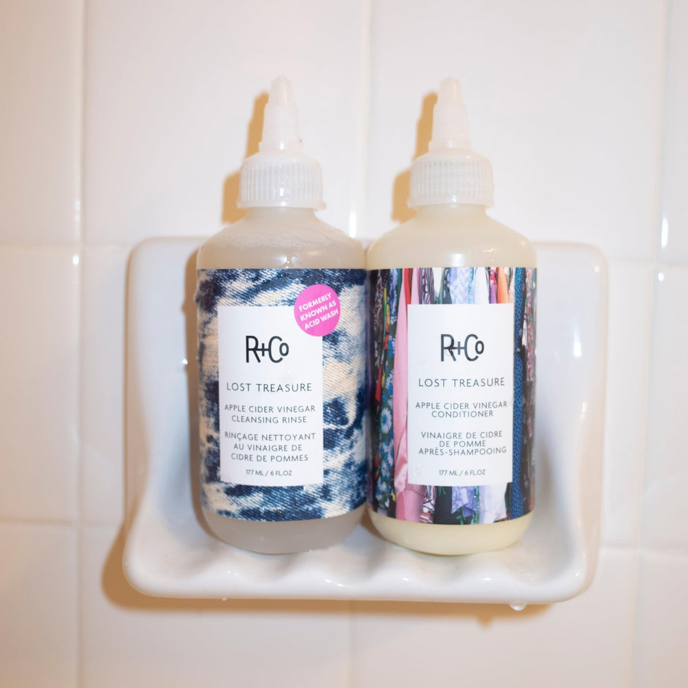 R+Co Lost Treasure scalp soothing shot suggests calming relief during wash.